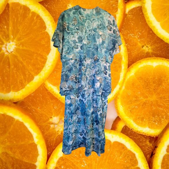 DressBarn 2 Piece Sleeveless‎ Dress with Sheer Top Teal and Brown Suit Size 16W - Picture 10 of 13